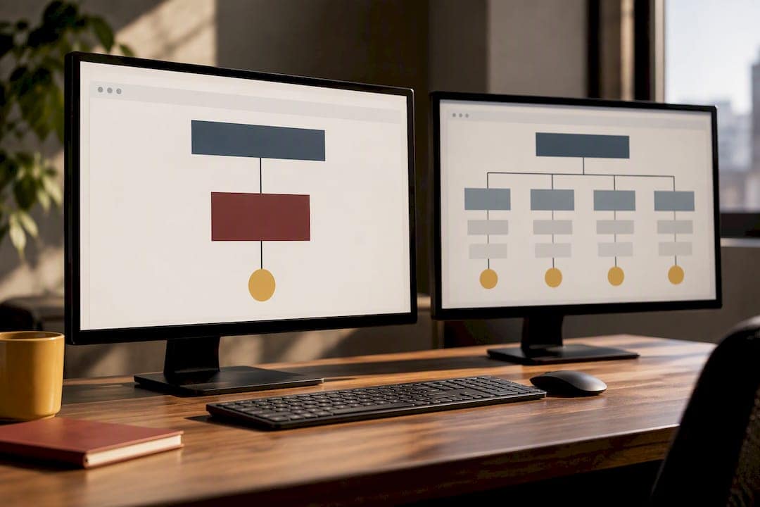 Focused landing path beside website navigation