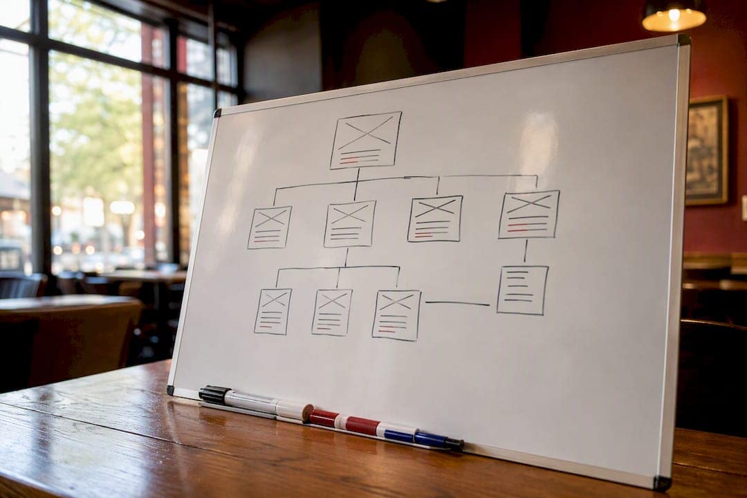 Whiteboard sitemap diagram for electrician website