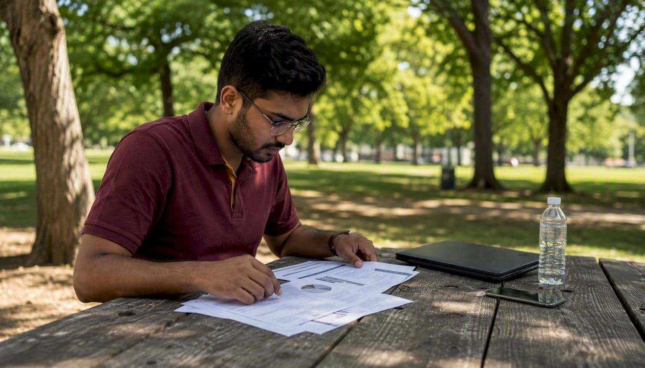 Man comparing campaign budget sheets in co-working space