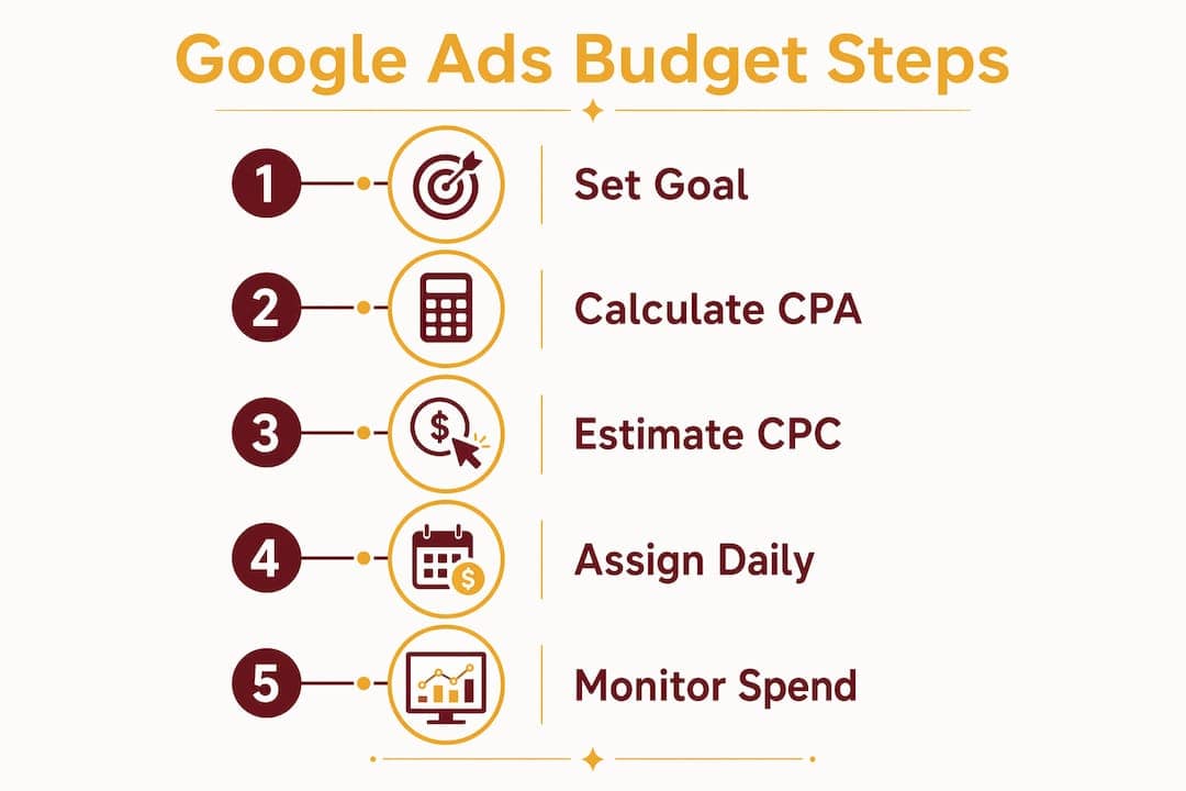 Infographic showing Google Ads budget steps