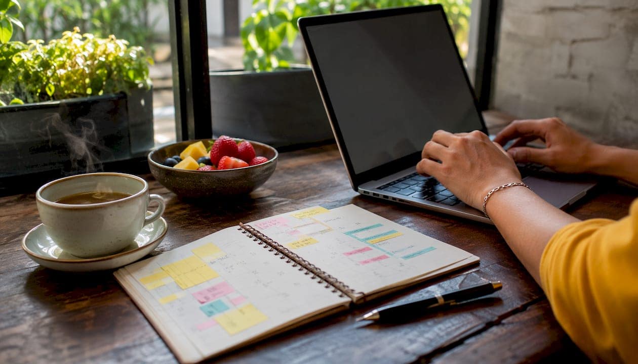 Overhead view of person planning Google Ads budget
