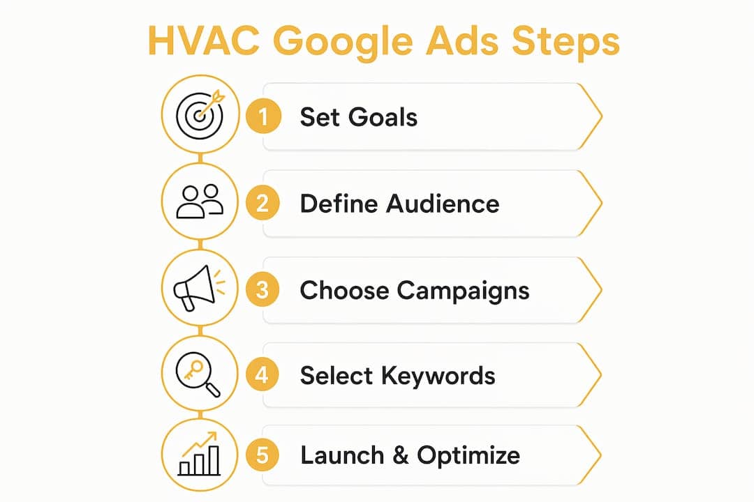 Infographic showing HVAC Google Ads campaign steps