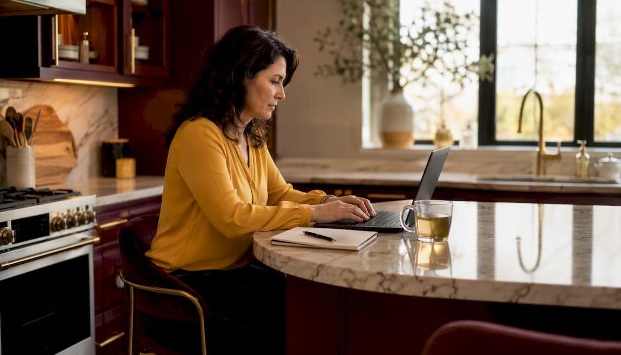 Hands typing on keyboard with laptop in office
