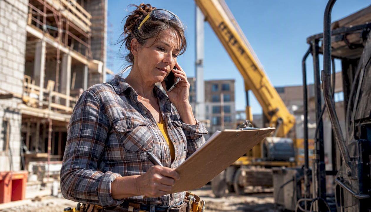 Electrician taking a service call at site office