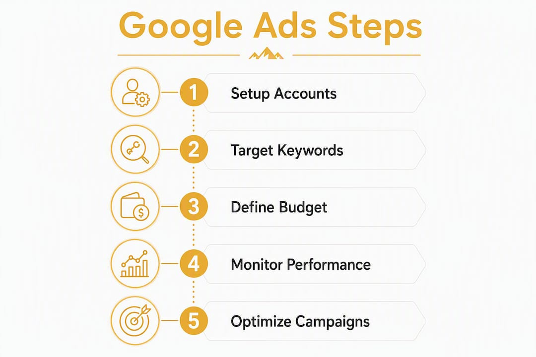 Infographic outlining Google Ads process for electricians