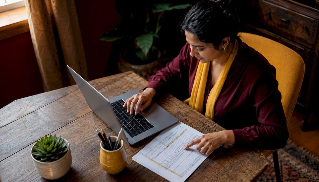 Hands reviewing website redesign cost spreadsheet