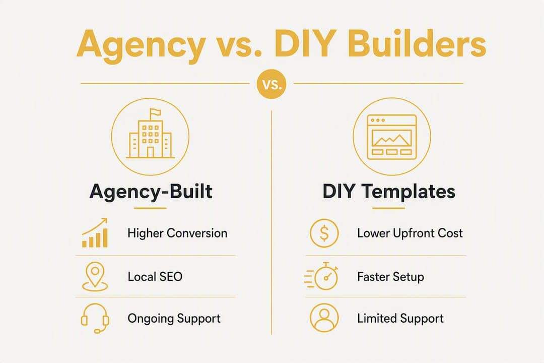 Infographic comparing agency-built and DIY landing page builders