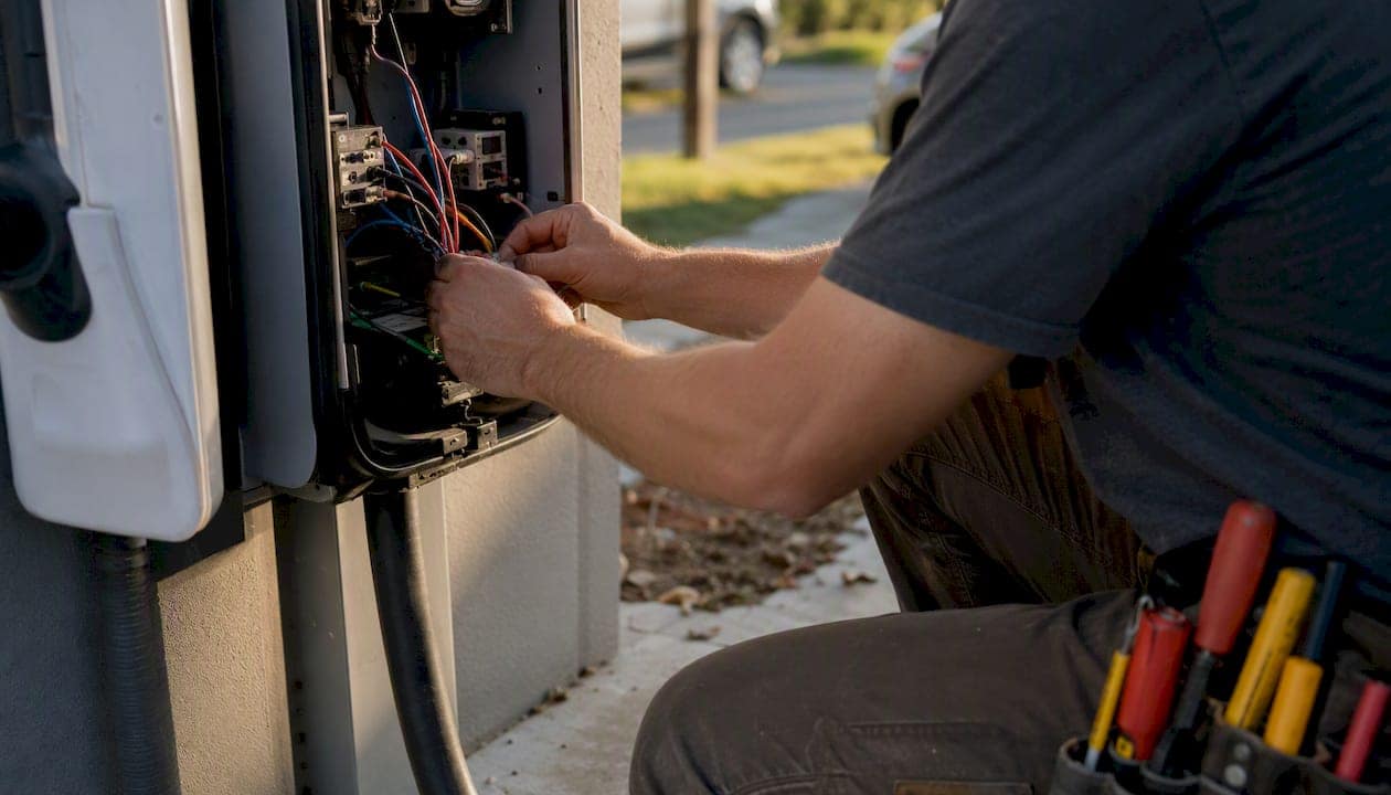 Electrician wiring EV charger panel