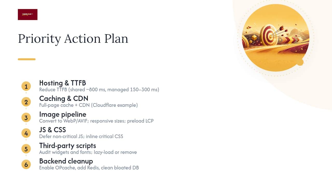 Diagram of site speed SEO priority action steps