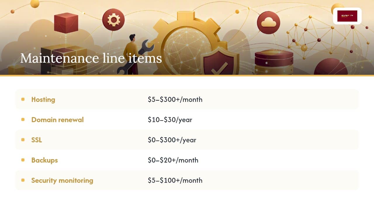 Website maintenance cost line item ranges